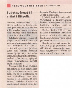 Finsk artikel om vargangrepp 1961