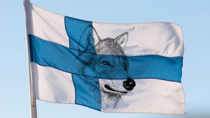 Finlands flagga med varg.