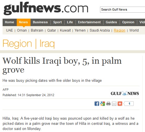 5-årig pojke dödad av varg, Irak